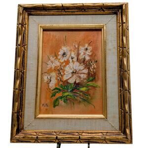Vintage Gilt Framed Orange White Bouquet Floral Signed by Artist Painting